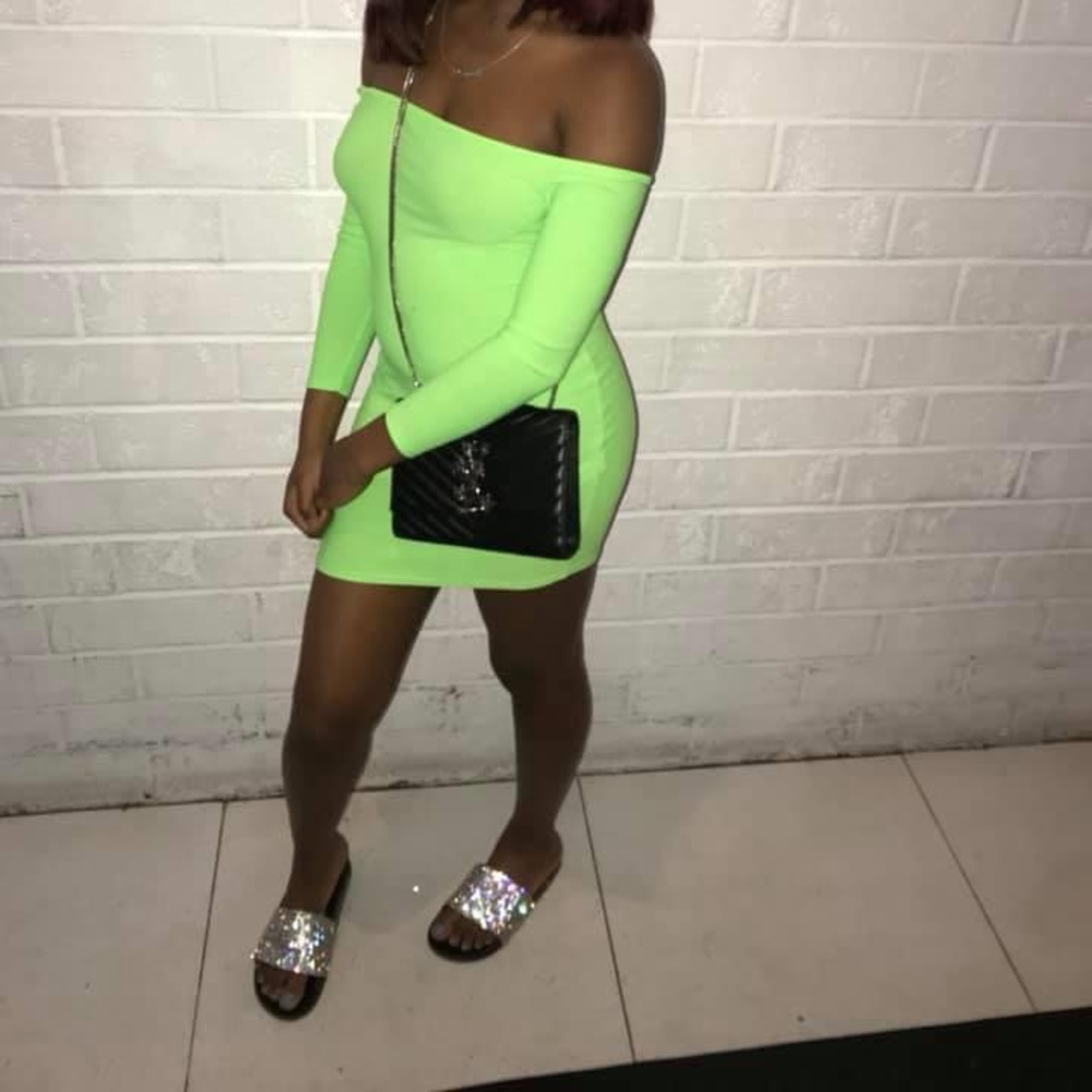 Neon Green Off The Shoulder Dress